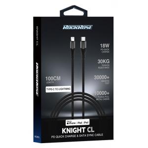 ROCKROSE καλώδιο Type-C σε Lightning Knight CL, 18W, 1m, μαύρο-γκρι | eLabstore.gr