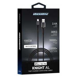 ROCKROSE καλώδιο USB σε Lightning Knight AL, 2.4A 12W, 1m, μαύρο-γκρι | Αξεσουάρ κινητών | elabstore.gr