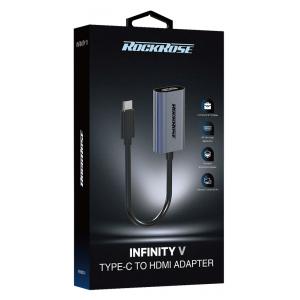 ROCKROSE αντάπτορας Type-C σε HDMI Infinity V, μεταλλικός, γκρι-μαύρο | Συνοδευτικά PC | elabstore.gr