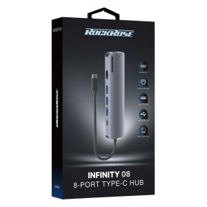ROCKROSE docking station & HUB Infinity 08, Type-C, 8-ports | Συνοδευτικά PC | elabstore.gr