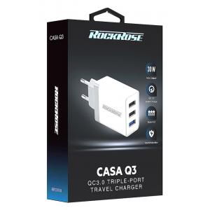 ROCKROSE φορτιστής τοίχου Casa Q3, 3x USB, QC 3.0, 30W, λευκός | Αξεσουάρ κινητών | elabstore.gr