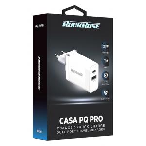 ROCKROSE φορτιστής τοίχου Casa PQ Pro, 2x USB, PD, QC 3.0, 30W, λευκός | Αξεσουάρ κινητών | elabstore.gr
