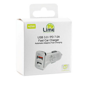 Universal DUAL USB 3.0/Type C Fast Car Charger QC 3.0 40W 5V-7A/9V-4.8A/12V-3.6A Λευκό LCUPD21 Lime | Περιφερειακά | elabstore.gr