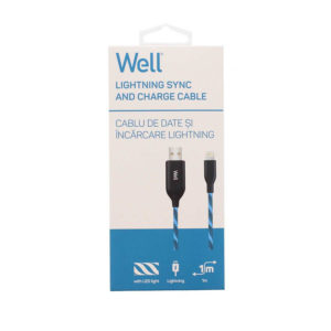 Καλώδιο 3A USB 2.0 σε Lightning Φόρτισης - Data 1m  Μπλε Φωτιζόμενο Well USB/LIGHT-1BE03-WL | Περιφερειακά | elabstore.gr