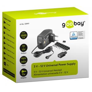 GOOBAY επιτοίχιος φορτιστής 53997, 3V-12V, 18W-1.5A, 8 tips | Τροφοδοσία Ρεύματος | elabstore.gr