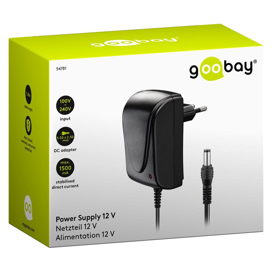 GOOBAY επιτοίχιος φορτιστής 54781, 12V, 18W-1.5A, DC 5.50x2.50mm | eLabstore.gr GOOBAY επιτοίχιος φορτιστής 54781, 12V, 18W-1.5A, DC 5.50x2.50mm | Τροφοδοσία Ρεύματος | elabstore.gr