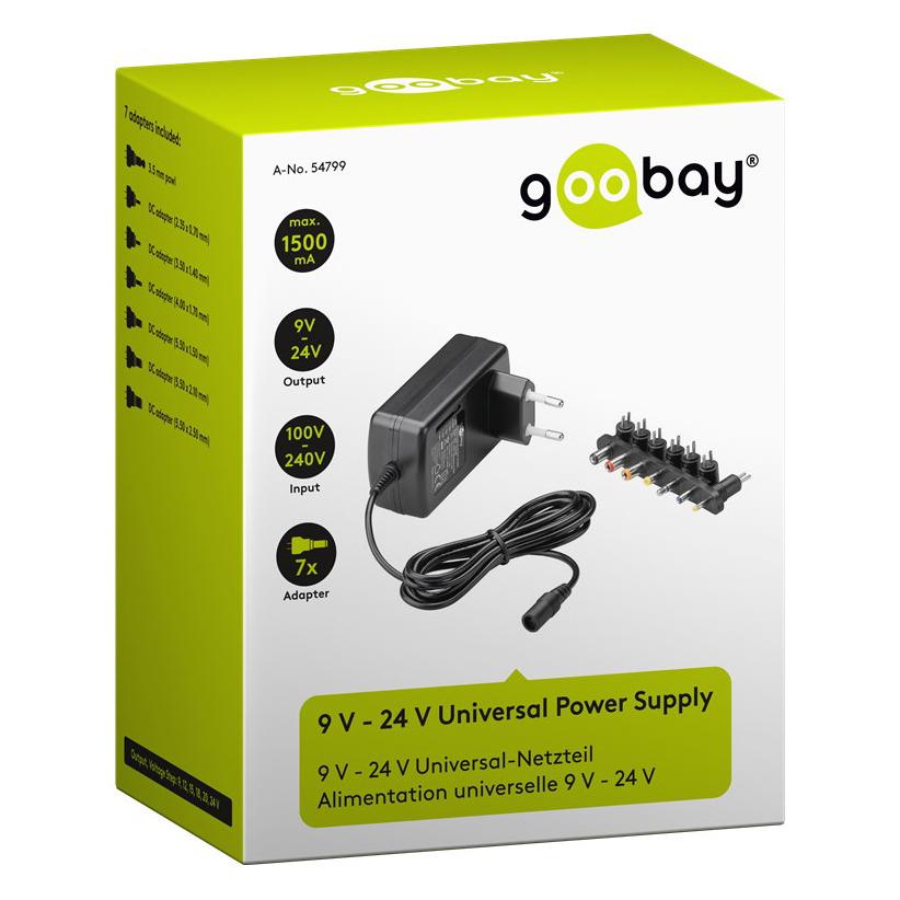 GOOBAY επιτοίχιος φορτιστής 54799, 9V-24V, 24W-1.5A, 7 tips | eLabstore.gr GOOBAY επιτοίχιος φορτιστής 54799, 9V-24V, 24W-1.5A, 7 tips | Τροφοδοσία Ρεύματος | elabstore.gr
