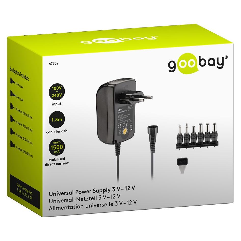 GOOBAY επιτοίχιος φορτιστής 67952, 3V-12V, 18W-1.5A, 6 tips | eLabstore.gr GOOBAY επιτοίχιος φορτιστής 67952, 3V-12V, 18W-1.5A, 6 tips | Τροφοδοσία Ρεύματος | elabstore.gr