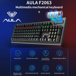 AULA μηχανικό πληκτρολόγιο AUL-F2063, RGB, blue switch, μαύρο-γκρι | Συνοδευτικά PC | elabstore.gr