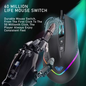 AULA ενσύρματο gaming ποντίκι AULA F805, 6400DPI, 7 πλήκτρα, RGB, μαύρο | Συνοδευτικά PC | elabstore.gr