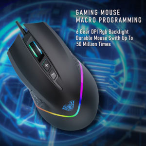 AULA ενσύρματο gaming ποντίκι AULA F805, 6400DPI, 7 πλήκτρα, RGB, μαύρο | Συνοδευτικά PC | elabstore.gr