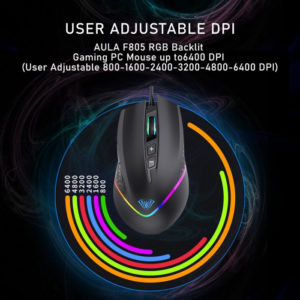 AULA ενσύρματο gaming ποντίκι AULA F805, 6400DPI, 7 πλήκτρα, RGB, μαύρο | Συνοδευτικά PC | elabstore.gr