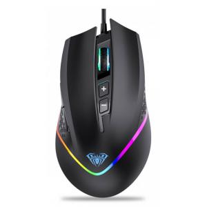 AULA ενσύρματο gaming ποντίκι AULA F805, 6400DPI, 7 πλήκτρα, RGB, μαύρο | Συνοδευτικά PC | elabstore.gr