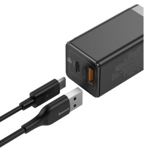 BASEUS φορτιστής τοίχου CCGAN-Q01, 2x USB, 45W, μαύρος | Αξεσουάρ κινητών | elabstore.gr