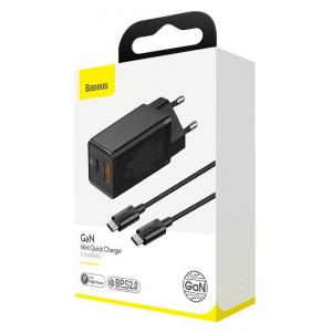 BASEUS φορτιστής τοίχου CCGAN-Q01, 2x USB, 45W, μαύρος | eLabstore.gr