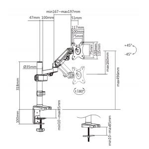 BRATECK βάση γραφείου Gas Spring LDT47-C012, για οθόνες 17"-27", 7kg | Αναλώσιμα - Είδη Γραφείου | elabstore.gr