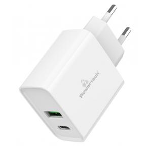 POWERTECH φορτιστής τοίχου PT-925, USB & Type-C, PD QC 3.0, 20W, λευκός | Αξεσουάρ κινητών | elabstore.gr