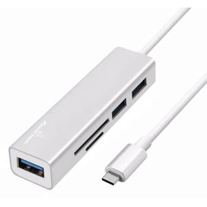 POWERTECH USB Type-C HUB PT-926, 3x USB 3.0, SD/Micro SD, ασημί | Συνοδευτικά PC | elabstore.gr
