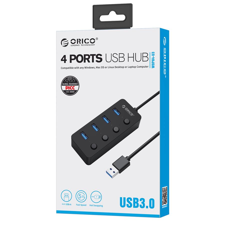 ORICO USB 3.0 Hub W9PH4-U3, 4x USB3.0 ports, 5Gbps, μαύρο | eLabstore.gr ORICO USB 3.0 Hub W9PH4-U3, 4x USB3.0 ports, 5Gbps, μαύρο - Image 6