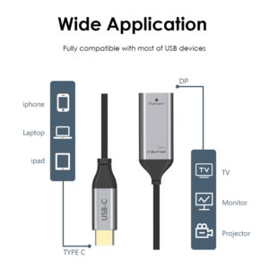 CABLETIME αντάπτορας USB-C σε DisplayPort C160, 4K/60HZ, 0.15m, μαύρος | Αξεσουάρ κινητών | elabstore.gr