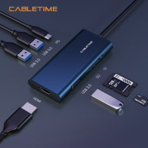 CABLETIME docking station C160, Type-C, 7-ports, 4K 0.15m, μπλε | Συνοδευτικά PC | elabstore.gr