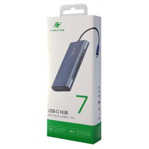 CABLETIME docking station C160, Type-C, 7-ports, 4K 0.15m, μπλε | Συνοδευτικά PC | elabstore.gr