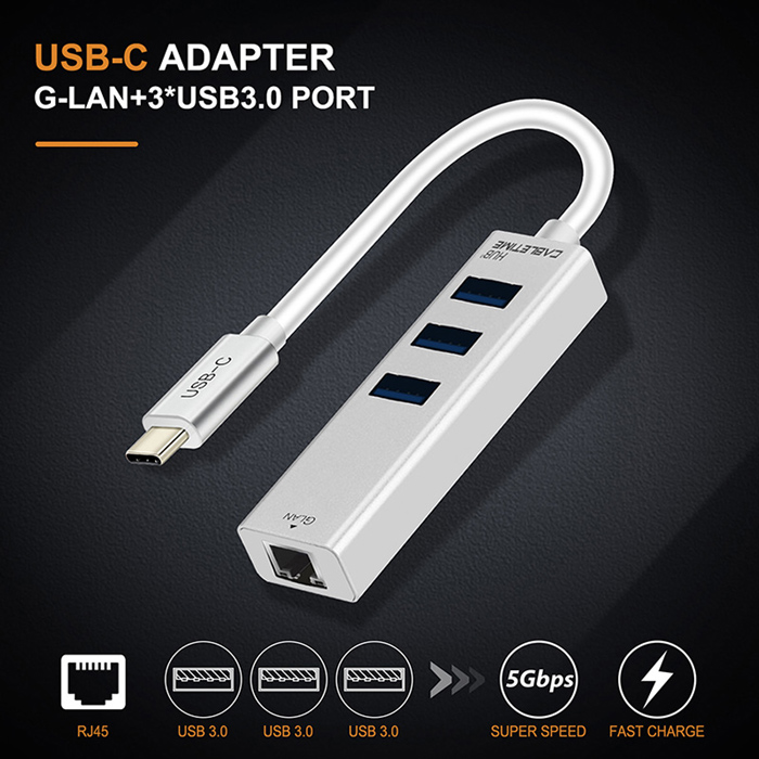 CABLETIME HUB USB-C σε 3x USB 3.0 + RJ45 C160, 5Gbps, 0.15m, ασημί | eLabstore.gr CABLETIME HUB USB-C σε 3x USB 3.0 + RJ45 C160, 5Gbps, 0.15m, ασημί | Συνοδευτικά PC | elabstore.gr