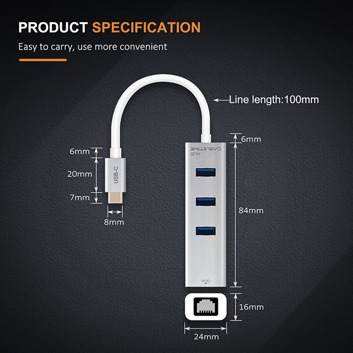CABLETIME HUB USB-C σε 3x USB 3.0 + RJ45 C160, 5Gbps, 0.15m, ασημί | eLabstore.gr CABLETIME HUB USB-C σε 3x USB 3.0 + RJ45 C160, 5Gbps, 0.15m, ασημί | Συνοδευτικά PC | elabstore.gr