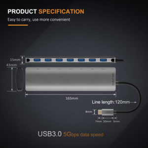 CABLETIME HUB USB-C σε 7x USB 3.0 C160, 5Gbps, 0.15m, ασημί | Συνοδευτικά PC | elabstore.gr