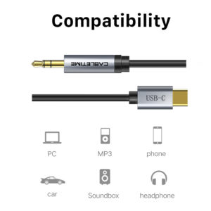 CABLETIME καλώδιο AUX USB Type-C σε 3.5mm C160, 1m, μαύρο | Αξεσουάρ κινητών | elabstore.gr