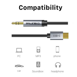 CABLETIME καλώδιο USB Type-C σε 3.5mm C160, 1.8m, γκρι | Αξεσουάρ κινητών | elabstore.gr