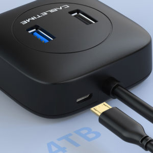 CABLETIME HUB USB3.0 + USB2.0 + Micro B AMAF4, 4 Ports, 0.15m, μαύρο | Συνοδευτικά PC | elabstore.gr