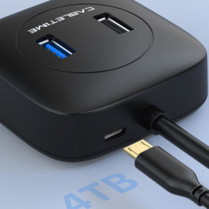 CABLETIME HUB USB3.0 + USB2.0 + Micro B AMAF4, 4 Ports, 1m, μαύρο | Συνοδευτικά PC | elabstore.gr