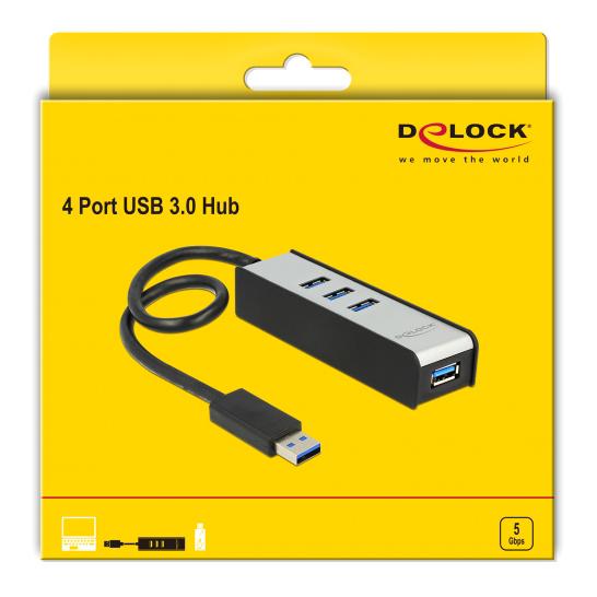 DELOCK hub 4x USB 62534, USB 3.0, 5Gbps, 30cm, μαύρο-γκρι | eLabstore.gr DELOCK hub 4x USB 62534, USB 3.0, 5Gbps, 30cm, μαύρο-γκρι | Συνοδευτικά PC | elabstore.gr