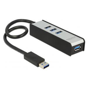DELOCK hub 4x USB 62534, USB 3.0, 5Gbps, 30cm, μαύρο-γκρι | Συνοδευτικά PC | elabstore.gr