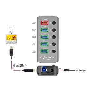 DELOCK hub 5x USB με διακόπτες 63262, USB 3.2, Gen 1, 5Gbps, 2.4A, γκρι | Συνοδευτικά PC | elabstore.gr