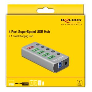 DELOCK hub 5x USB με διακόπτες 63262, USB 3.2, Gen 1, 5Gbps, 2.4A, γκρι | Συνοδευτικά PC | elabstore.gr
