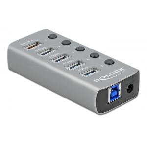 DELOCK hub 5x USB με διακόπτες 63262, USB 3.2, Gen 1, 5Gbps, 2.4A, γκρι | Συνοδευτικά PC | elabstore.gr