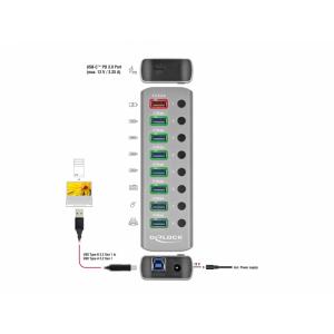 DELOCK hub 8x USB + 1x Type-C PD με διακόπτες 63264, 5Gbps, 2.4A, γκρι | Συνοδευτικά PC | elabstore.gr