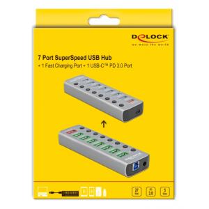 DELOCK hub 8x USB + 1x Type-C PD με διακόπτες 63264, 5Gbps, 2.4A, γκρι | Συνοδευτικά PC | elabstore.gr