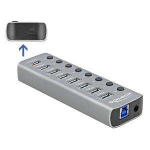 DELOCK hub 8x USB + 1x Type-C PD με διακόπτες 63264, 5Gbps, 2.4A, γκρι | Συνοδευτικά PC | elabstore.gr