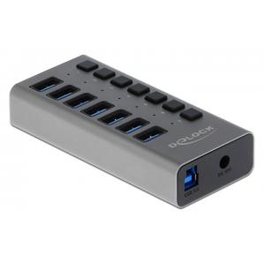 DELOCK hub 7x USB με διακόπτες 63975, USB 3.0, 5Gbps, 3Α, LED, γκρι | Συνοδευτικά PC | elabstore.gr