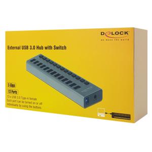 DELOCK hub 13x USB με διακόπτες 63977, USB 3.0, 5Gbps, 5A, LED, γκρι | Συνοδευτικά PC | elabstore.gr
