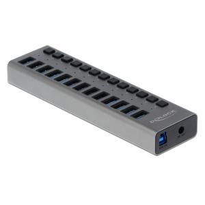 DELOCK hub 13x USB με διακόπτες 63977, USB 3.0, 5Gbps, 5A, LED, γκρι | Συνοδευτικά PC | elabstore.gr