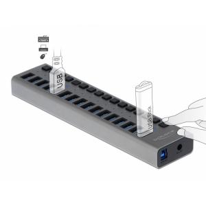 DELOCK hub 16x USB με διακόπτες 63978, USB 3.0, 5Gbps, 7.5A, LED, γκρι | eLabstore.gr DELOCK hub 16x USB με διακόπτες 63978, USB 3.0, 5Gbps, 7.5A, LED, γκρι | Συνοδευτικά PC | elabstore.gr