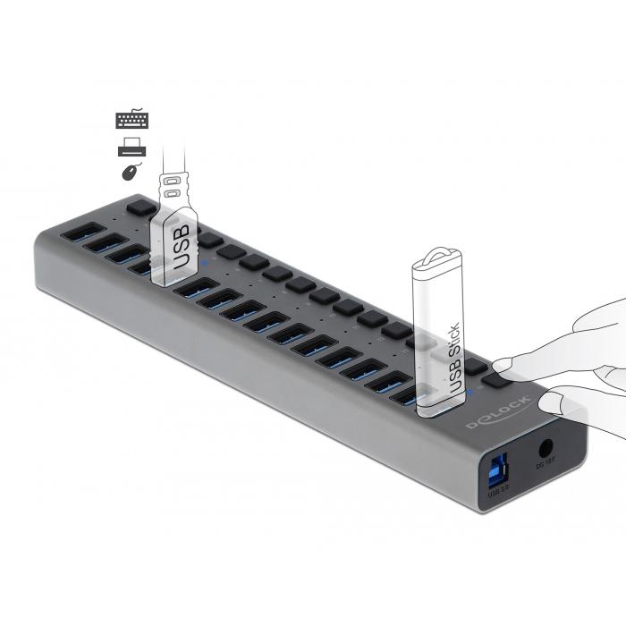 DELOCK hub 16x USB με διακόπτες 63978, USB 3.0, 5Gbps, 7.5A, LED, γκρι | eLabstore.gr DELOCK hub 16x USB με διακόπτες 63978, USB 3.0, 5Gbps, 7.5A, LED, γκρι | Συνοδευτικά PC | elabstore.gr