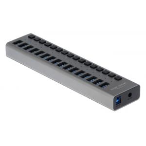 DELOCK hub 16x USB με διακόπτες 63978, USB 3.0, 5Gbps, 7.5A, LED, γκρι | Συνοδευτικά PC | elabstore.gr