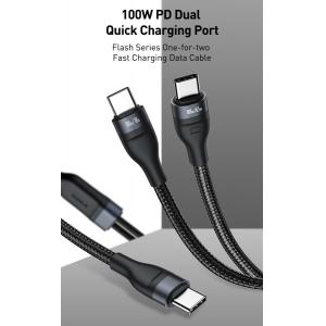 BASEUS καλώδιο USB Type-C σε 2x USB Type-C CA1T2-C01, 100W, 1.5m, μαύρο | Αξεσουάρ κινητών | elabstore.gr
