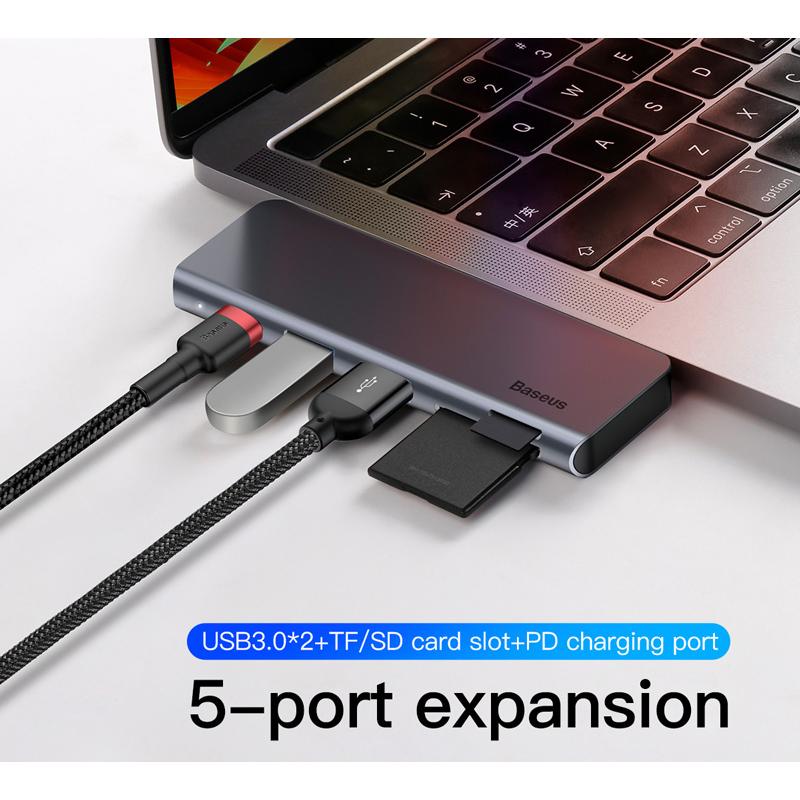 BASEUS USB Type-C hub CAHUB-K0G, 2x USB 3.0, Type-C, SD/Micro SD, γκρι | eLabstore.gr BASEUS USB Type-C hub CAHUB-K0G, 2x USB 3.0, Type-C, SD/Micro SD, γκρι | Συνοδευτικά PC | elabstore.gr