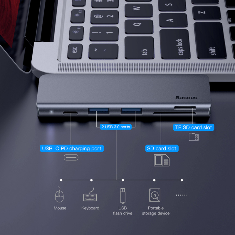 BASEUS USB Type-C hub CAHUB-K0G, 2x USB 3.0, Type-C, SD/Micro SD, γκρι | eLabstore.gr BASEUS USB Type-C hub CAHUB-K0G, 2x USB 3.0, Type-C, SD/Micro SD, γκρι | Συνοδευτικά PC | elabstore.gr